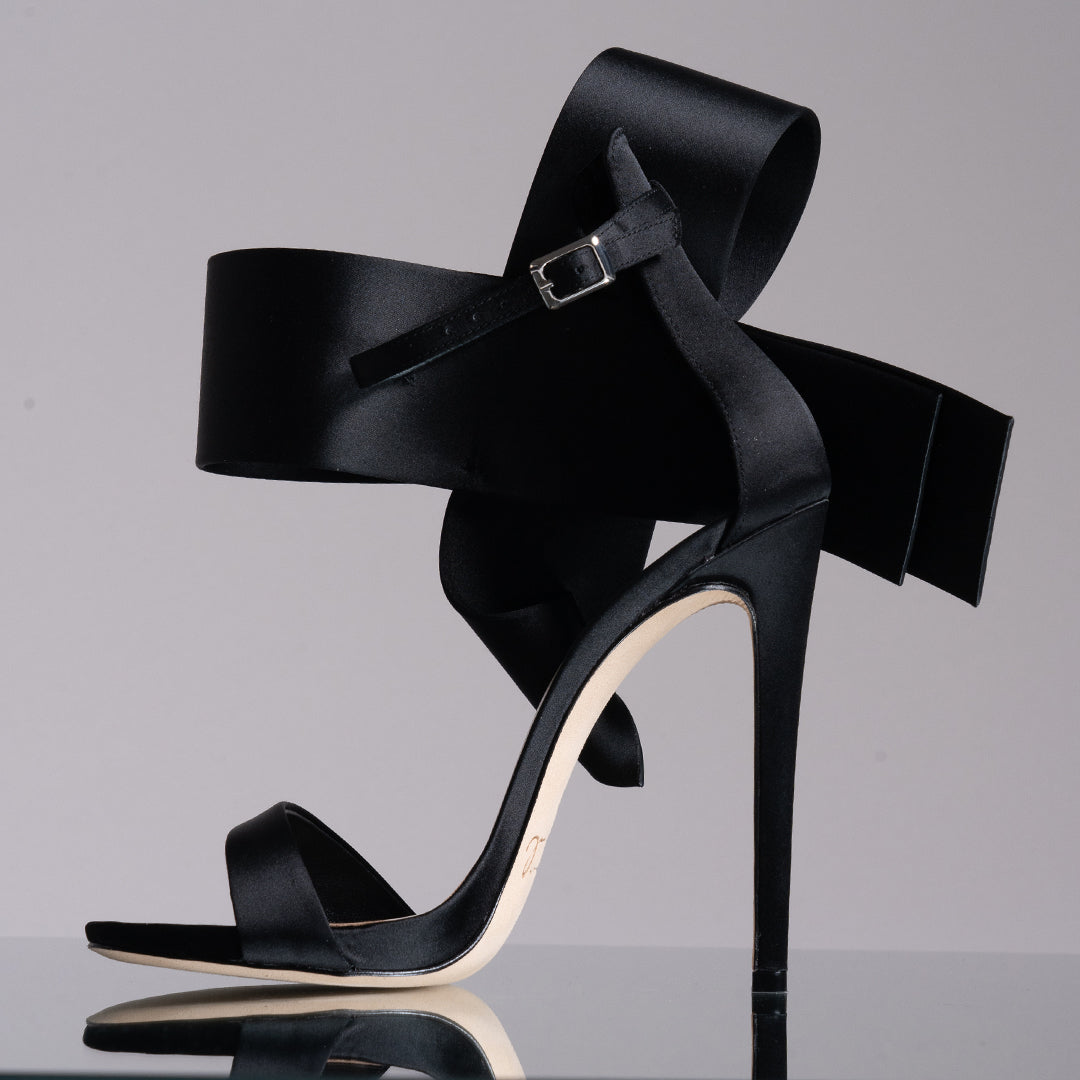 BLACK SATIN OPEN TOE