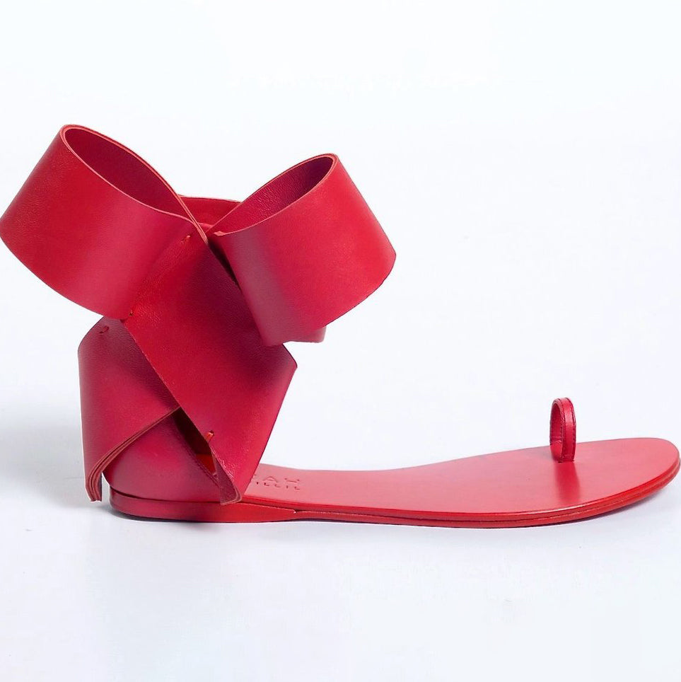 Amalfi Strappy Flat Sandals Ankle Buckle Closure in Red - Larena Fashion