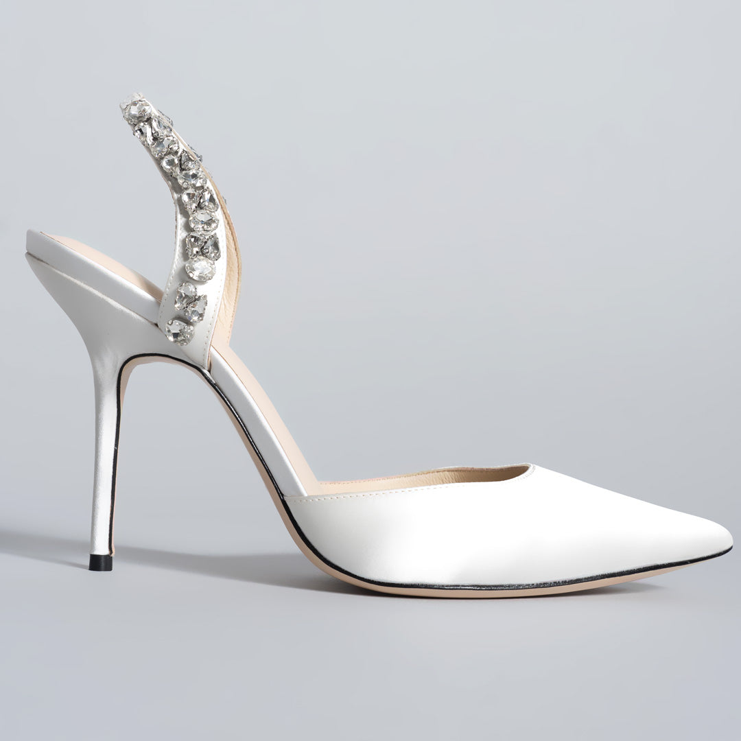 White pointed slingback clearance heels