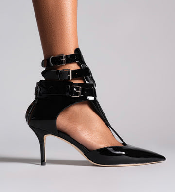 T-STRAP PUMP BLACK PATENT 3"